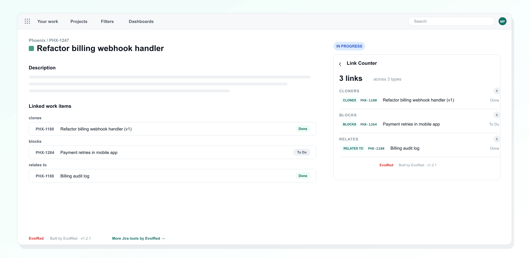 Issue Link Counter for Jira: Funciona con cualquier tipo de enlace