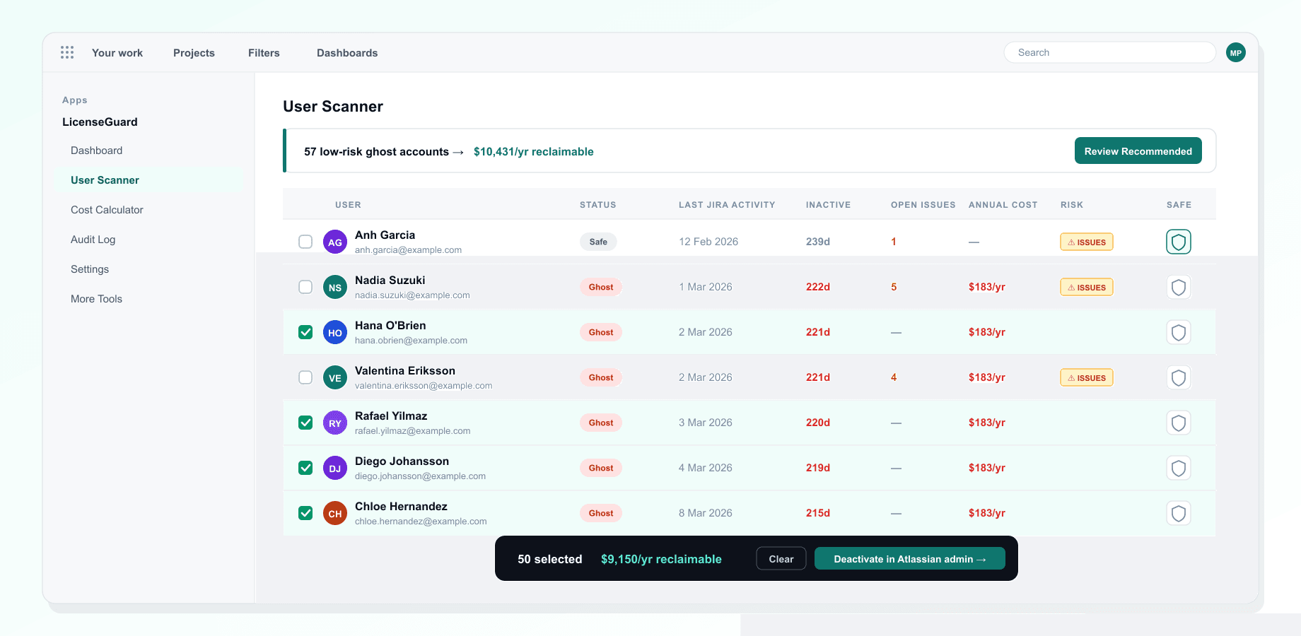 LicenseGuard for Jira: Dalas de baja con seguridad en la administración de Atlassian