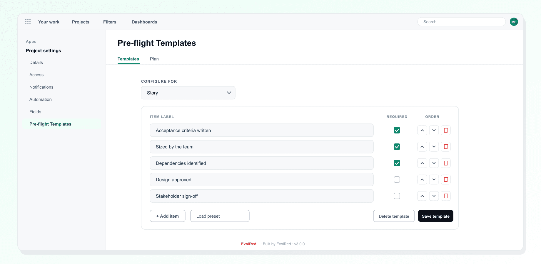 Pre-flight Checklist for Jira: Build a template for each issue type