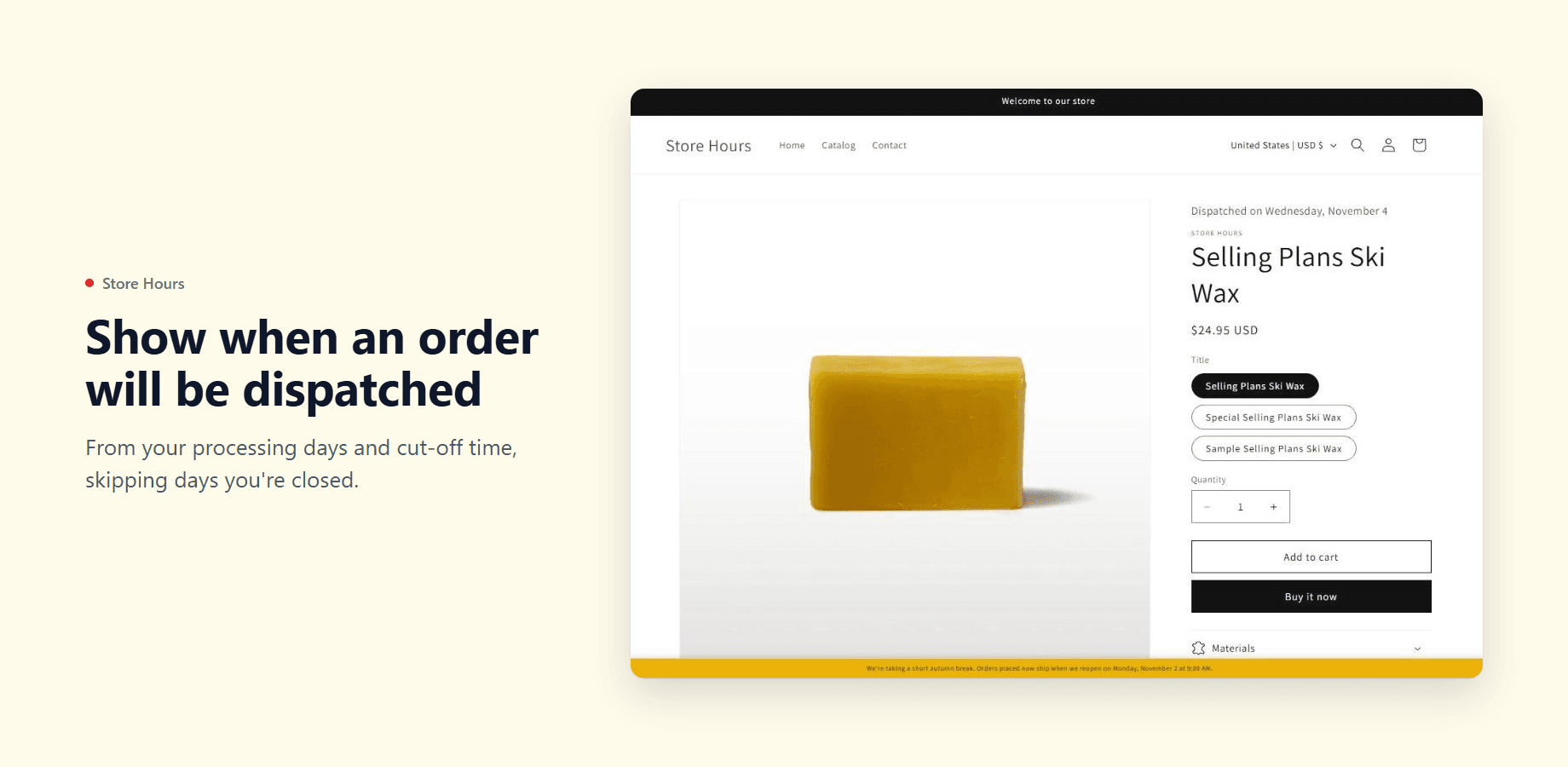 Store Hours for Shopify: Show when an order will be dispatched