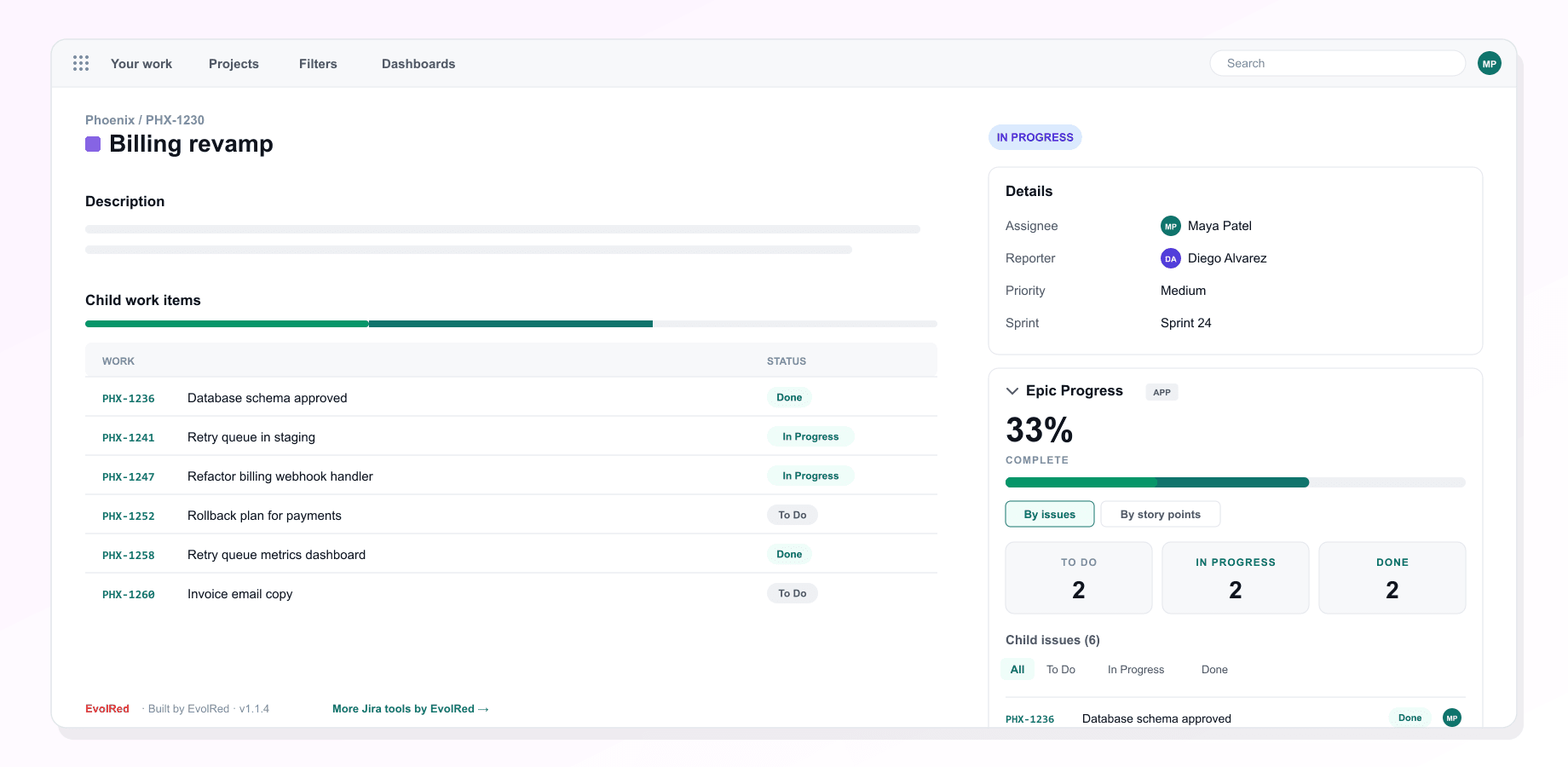 Epic Progress Bar for Jira: El progreso de cada épica de un vistazo