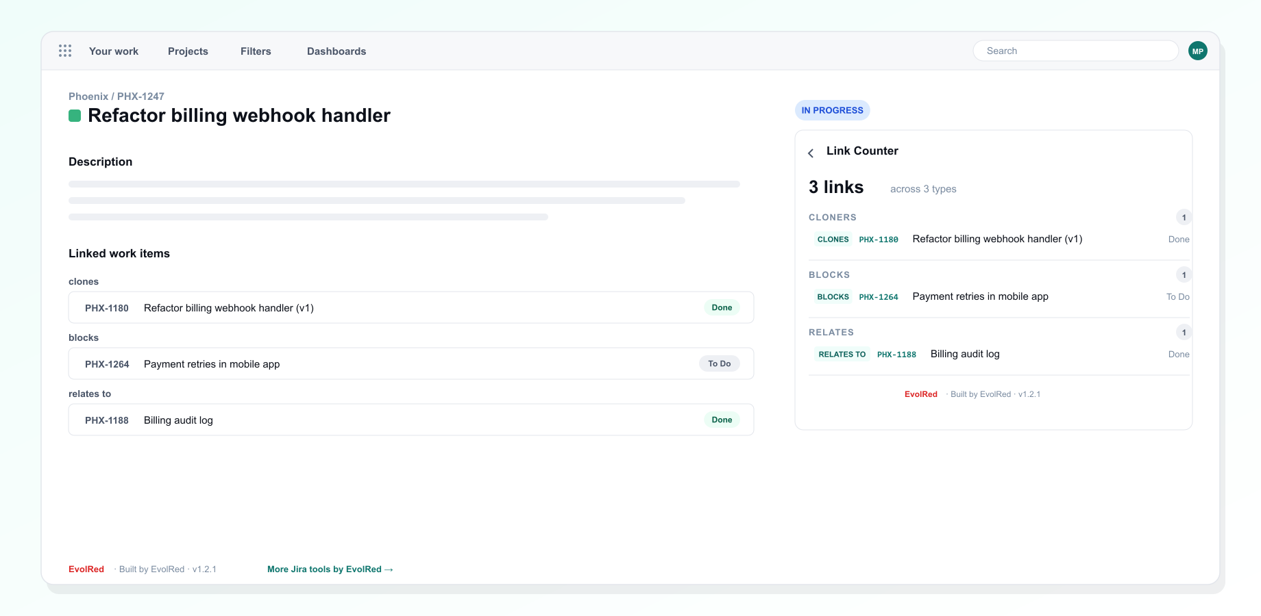Custom link types alongside the built-in ones