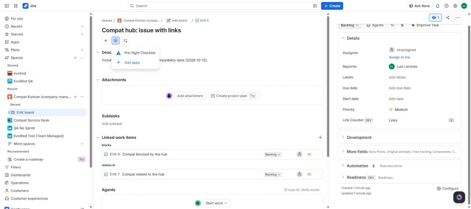 View app actions → Pre-flight Checklist