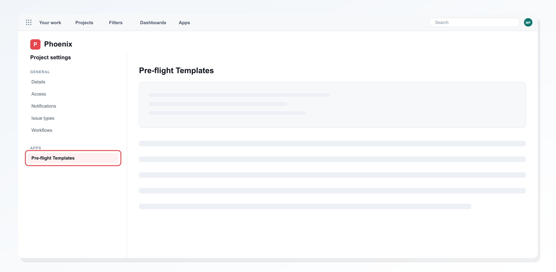 Pre-flight Templates in project settings